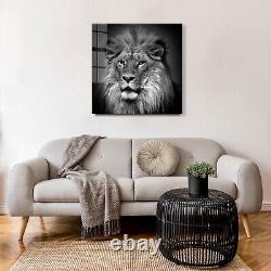 AFFICHE D'ART MURALE EN VERRE Impression numérique HD en noir et blanc Portrait du Roi Lion