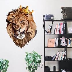 Autocollant mural en vinyle avec couronne de roi lion, décalque d'art de tête de lion silhouette, décoration de la faune
