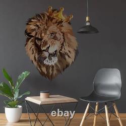 Autocollant mural en vinyle avec couronne de roi lion, décalque d'art de tête de lion silhouette, décoration de la faune