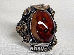 Bague en argent 925 lion agate Gümüs Yüzük Akik Aslanbas lion cornaline argent Roi