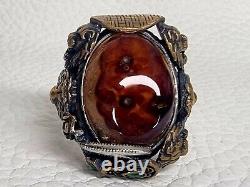 Bague en argent 925 lion agate Gümüs Yüzük Akik Aslanbas lion cornaline argent Roi