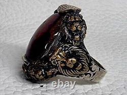 Bague en argent 925 lion agate Gümüs Yüzük Akik Aslanbas lion cornaline argent Roi