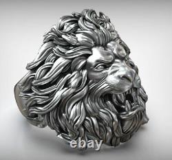 Bague pour homme Lion King Beasts Head en argent sterling 925, anneau de motard animal, cadeau