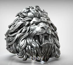 Bague pour homme Lion King Beasts Head en argent sterling 925, anneau de motard animal, cadeau