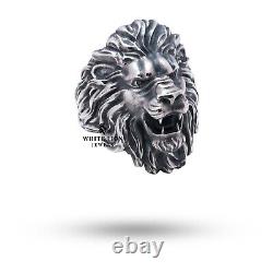 Bague pour homme en argent 925 avec tête de lion rugissant - cadeau pour motard lion roi