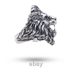 Bague pour homme en argent 925 avec tête de lion rugissant - cadeau pour motard lion roi