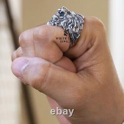 Bague pour homme en argent 925 avec tête de lion rugissant - cadeau pour motard lion roi