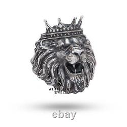 Bague pour homme en argent sterling 925 avec tête de lion couronnée, pour motard, cadeau de bague animalière