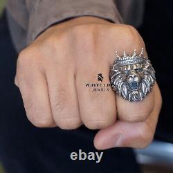 Bague pour homme en argent sterling 925 avec tête de lion couronnée, pour motard, cadeau de bague animalière