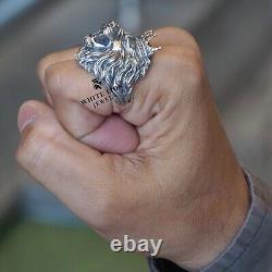 Bague pour homme en argent sterling 925 avec tête de lion couronnée, pour motard, cadeau de bague animalière