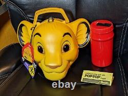 Boîte à lunch Disney vintage avec tête de Simba Roi Lion avec thermos et étiquettes par Aladdin