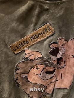 Bomber Iceberg vintage années 90 en daim vert brodé Disney Le Roi Lion, taille M 38
