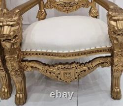 Chaise de trône Chaise de mariage Lion Roi en bois sculpté à la main