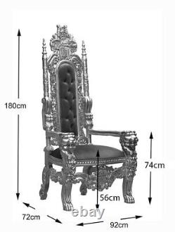 Chaise de trône du Roi Lion avec cadre en feuille d'or et rembourrage en velours noir