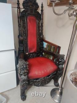Chaise trône Lion King sculptée à la main en bois rouge acajou
