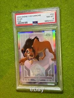 Cicatrice du Roi Lion PINK REFRACTOR # /399 PSA 8 CARTE 2023 Topps Chrome DISNEY 100