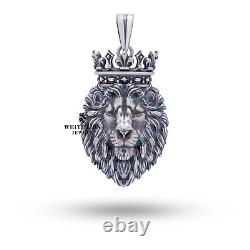 Collier pendentif en argent 925 avec couronne du roi lion calme de la jungle pour homme Lion Leo