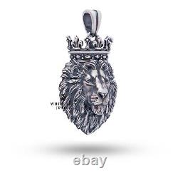 Collier pendentif en argent 925 avec couronne du roi lion calme de la jungle pour homme Lion Leo