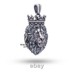 Collier pendentif en argent 925 avec une couronne de roi lion calme, cadeau pour les hommes du signe astrologique Lion.