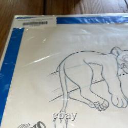 Dessin original de production Disney Le Roi Lion dormant dans un arbre. Signé.