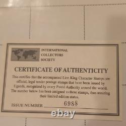 Disney Le Roi Lion Feuille complète de timbres Ouganda Société internationale des collectionneurs