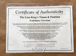 Disney Le Roi Lion – Timon et Pumbaa – Celluloïd original de production d’animation encadré avec certificat d’authenticité