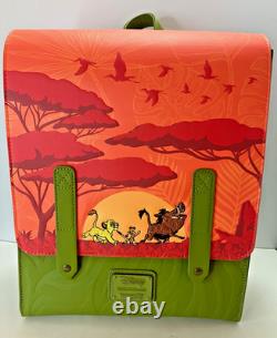 EXCLUSIF Loungefly Disney Le Roi Lion Simba Timon Pumbaa Sac à dos à rabat embossé NWT