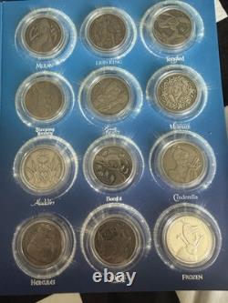 Ensemble complet de collection Walt Disney 24 pièces en argent - La Reine des Neiges, Le Roi Lion et plus encore