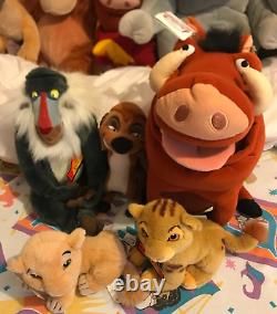 Ensemble de peluches Lion King 1994 Rare Disney Store avec étiquettes Simba Rafiki Timon Pumbaa