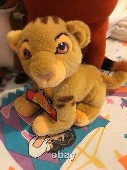 Ensemble de peluches Lion King 1994 Rare Disney Store avec étiquettes Simba Rafiki Timon Pumbaa