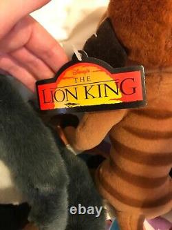 Ensemble de peluches Lion King 1994 Rare Disney Store avec étiquettes Simba Rafiki Timon Pumbaa