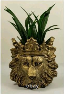Grand pot de fleurs tête de lion roi portant une couronne majestueuse en intérieur or 41,5 Werns