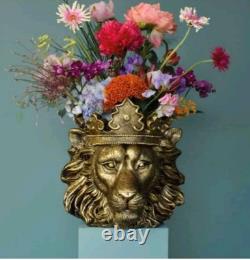 Grand pot de fleurs tête de lion roi portant une couronne majestueuse en intérieur or 41,5 Werns