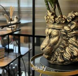 Grand pot de fleurs tête de lion roi portant une couronne majestueuse en intérieur or 41,5 Werns