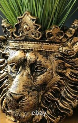 Grand pot de fleurs tête de lion roi portant une couronne majestueuse en intérieur or 41,5 Werns