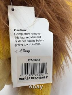 HTF Walt Disney World Le Roi Lion Mufasa peluche bean bag de 9 pouces avec étiquettes RARE
