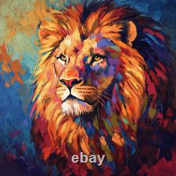 Le Roi Lion de la Jungle Art Huile Luxe Toile Image Murale Impression Colorée