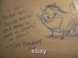 Le croquis de Pumbaa du Roi Lion de Disney, signé par l'artiste Tony Bancroft