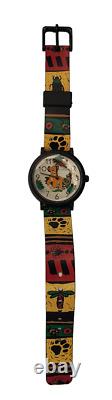 Montre Simba Time Works Disney Le Roi Lion des années 1990 avec un bracelet en peinture inversée représentant des dessins animés.