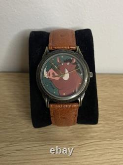 Montre Timex rare Le Roi Lion de Disney Timon et Pumbaa avec bracelet en cuir, état quasi neuf (EUC)
