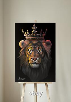 Peinture Acrylique du Roi Lion Signée Unique Faite à la Main