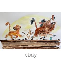 Peinture en Impasto Originale de Disney Le Roi Lion Simba Timon Pumbaa