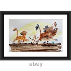 Peinture en Impasto Originale de Disney Le Roi Lion Simba Timon Pumbaa
