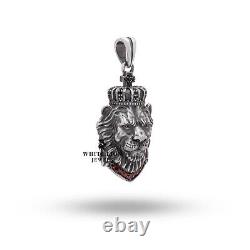 Pendentif Lion Roi Calme Couronne Animal Jungle Leo Hommes Zircon Cubique Argent 925