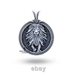 Pendentif animal de la jungle Lion Roi du Lion du Zodiaque en argent 925 - Cadeau pour les motards hommes