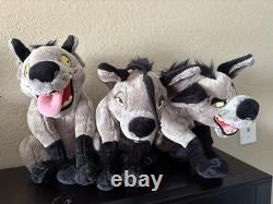 RARE 2011 Ensemble de peluches hyènes Banzai, Shenzi et Ed authentiques Disney Store Le Roi Lion