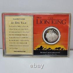 ROI LION DISNEY 1994 SORTIE DU FILM PIÈCE D'ARGENT RARE 999 COA ÉTUI Faible tirage