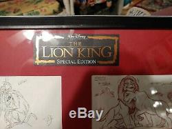 Rare Walt Disney Le Roi Lion 4 Dessins D'animation Artiste Pencil Signed Encadrée