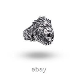 Rugissant Lion roi de la jungle animal lumière sur le front 925 bague en argent statut cadeau