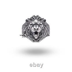 Rugissant Lion roi de la jungle animal lumière sur le front 925 bague en argent statut cadeau